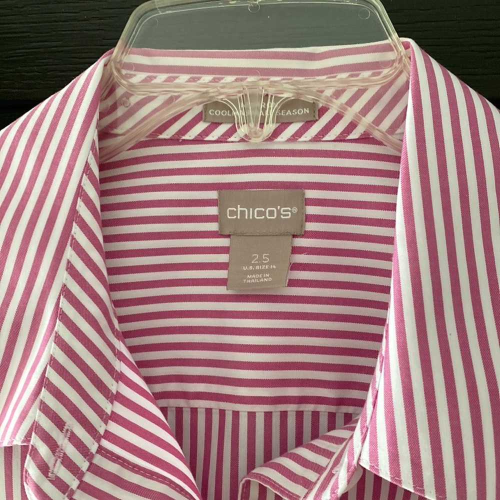 Chicos pink and white striped button down shirt size 2.5